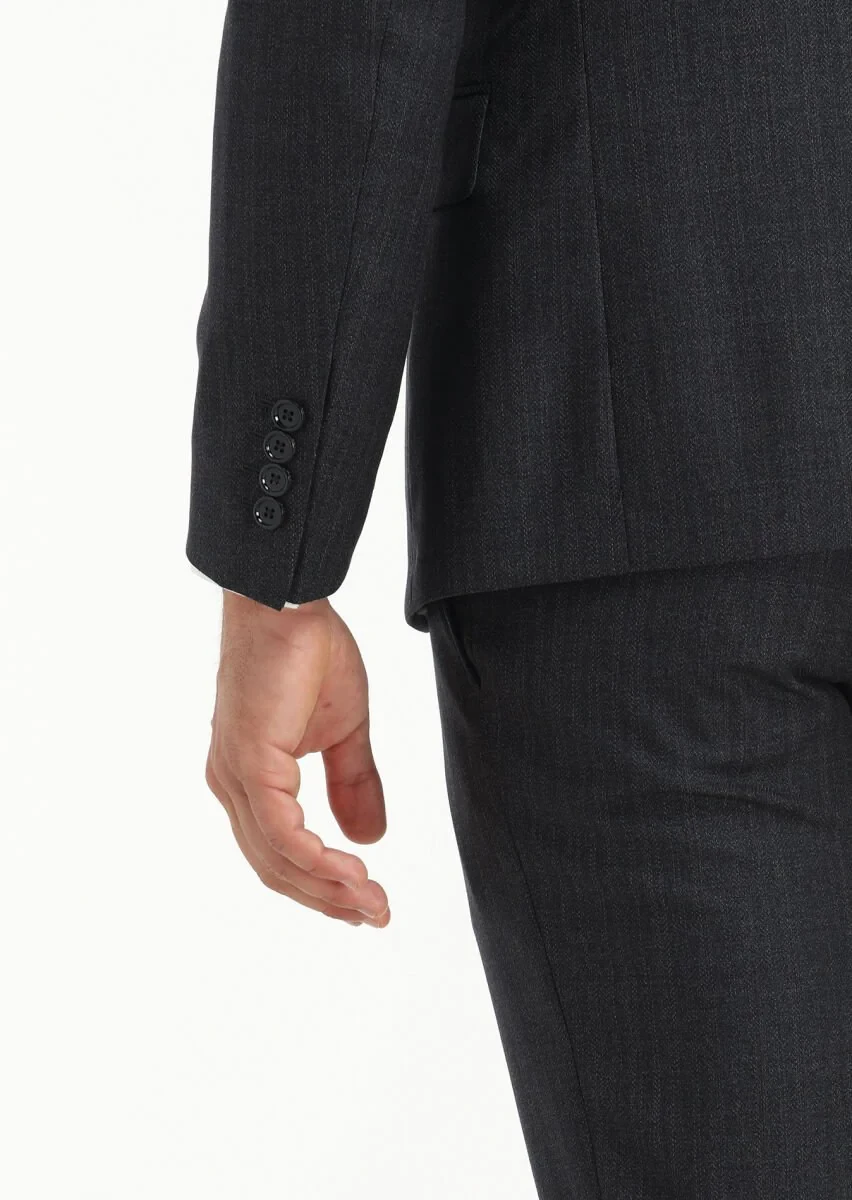 Antrasit Çizgili Zeroweight Slim Fit %100 Yün Takım Elbise - 6