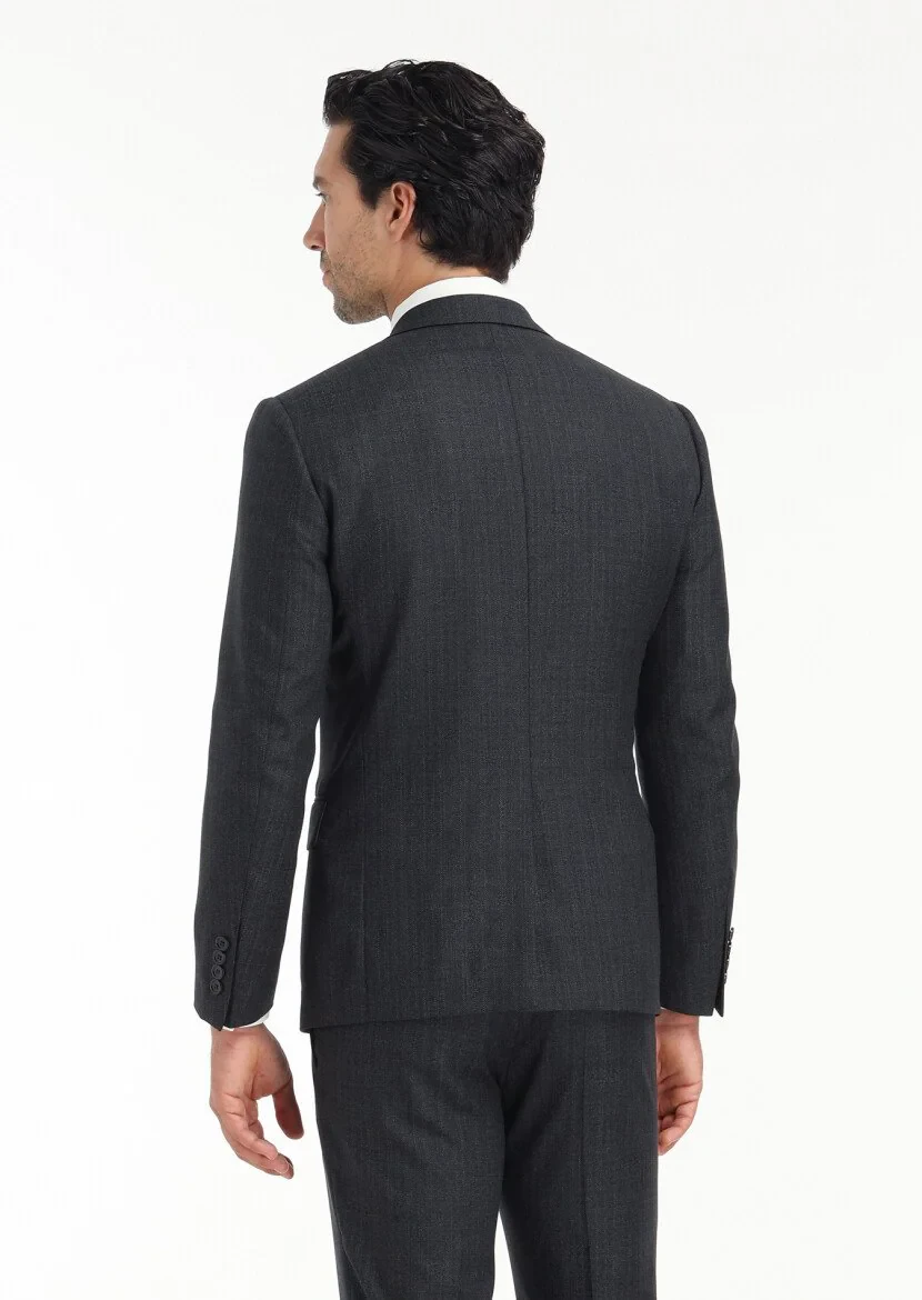 Antrasit Çizgili Zeroweight Slim Fit %100 Yün Takım Elbise - 7