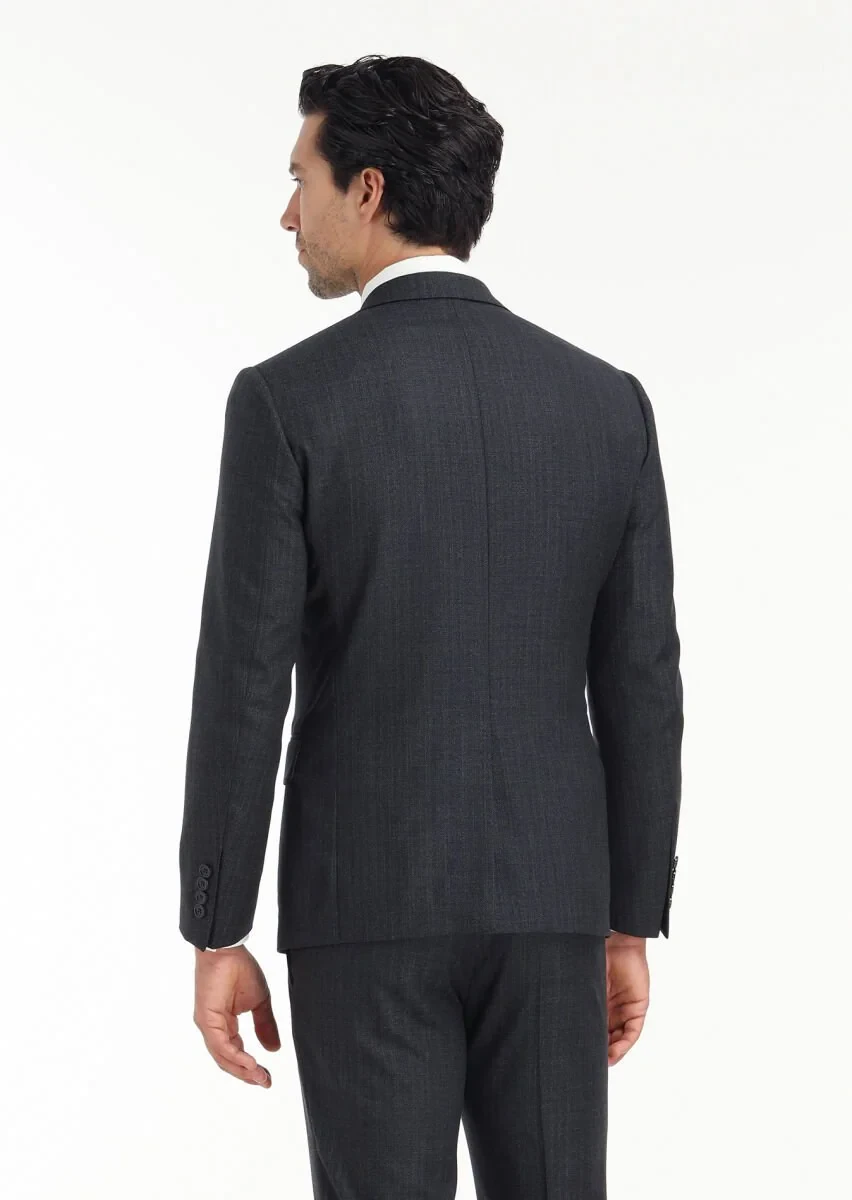Antrasit Çizgili Zeroweight Slim Fit %100 Yün Takım Elbise - 7