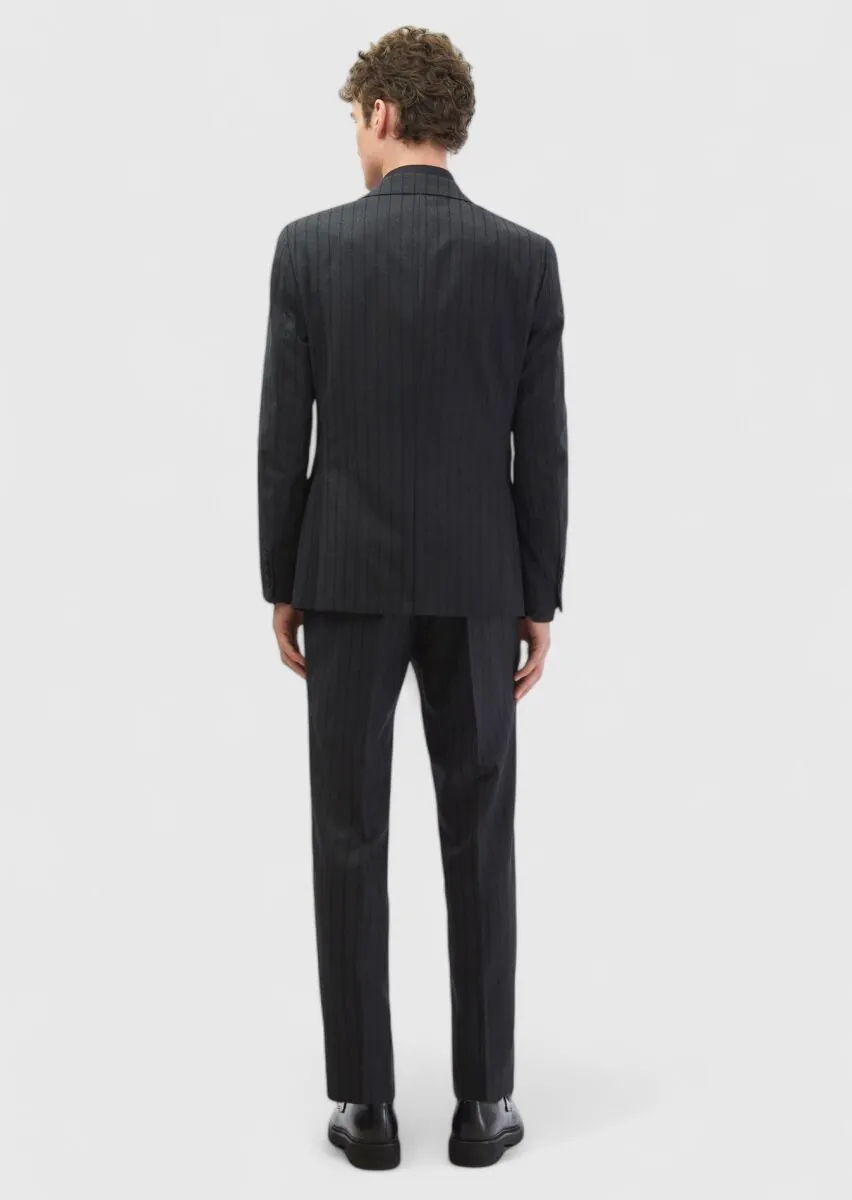 Antrasit Çizgili Zeroweight Slim Fit %100 Yün Takım Elbise - 8