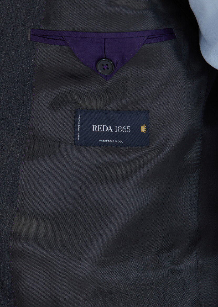 Antrasit Çizgili Zeroweight Slim Fit %100 Yün Takım Elbise - 6