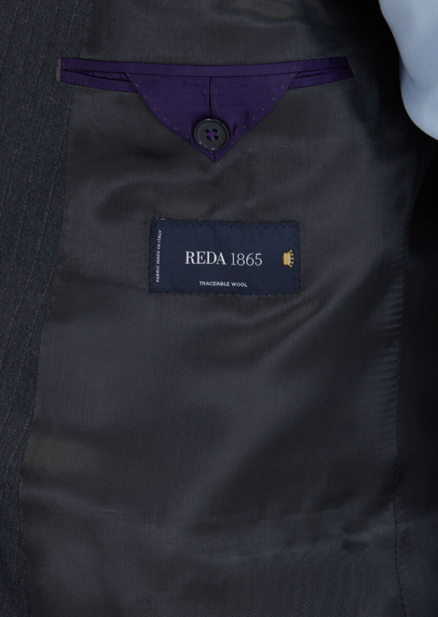 Antrasit Çizgili Zeroweight Slim Fit %100 Yün Takım Elbise - 6