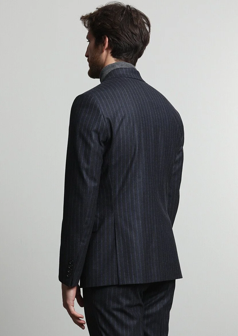 Antrasit Çizgili Zeroweight Slim Fit Yün Karışımlı Takım Elbise - 4