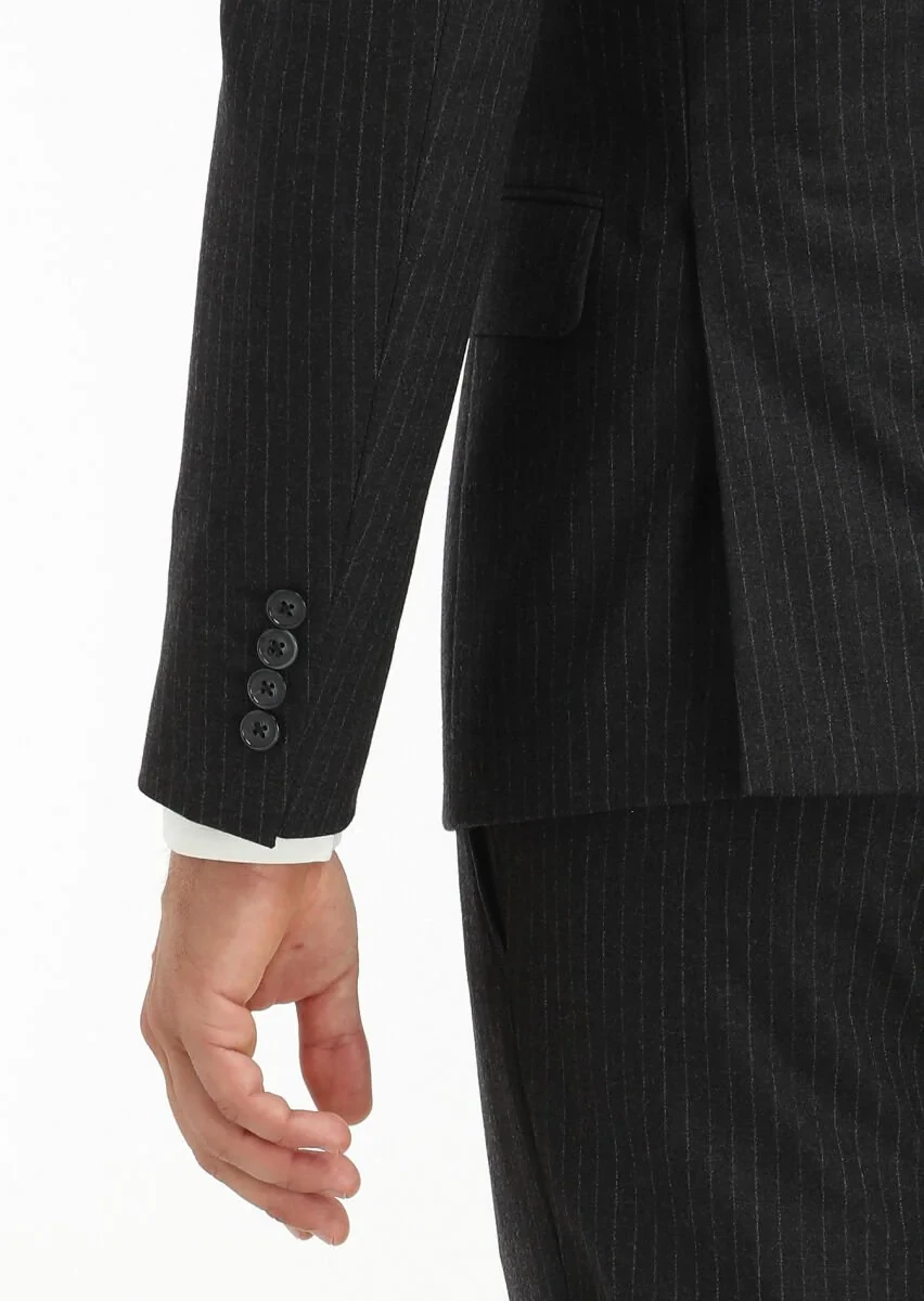 Antrasit Çizgili Zeroweight Slim Fit Yün Karışımlı Takım Elbise - 4