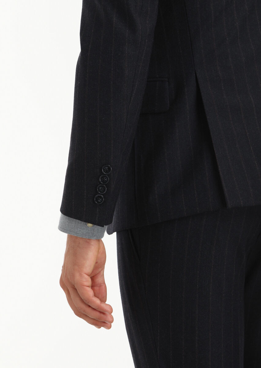 Antrasit Çizgili Zeroweight Slim Fit Yün Karışımlı Takım Elbise - 4