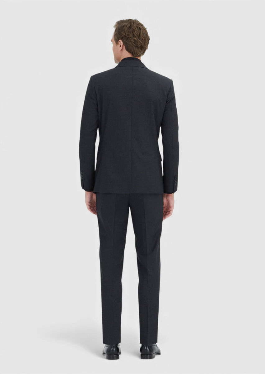 Antrasit Çizgili Zeroweight Slim Fit Yün Karışımlı Takım Elbise - 5