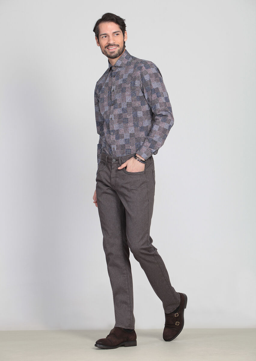 Antrasit Desenli Dokuma Slim Fit Casual Pamuk Karışımlı Pantolon - 2