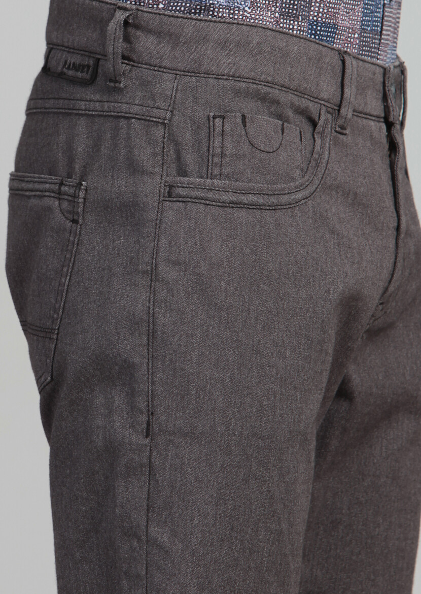 Antrasit Desenli Dokuma Slim Fit Casual Pamuk Karışımlı Pantolon - 4