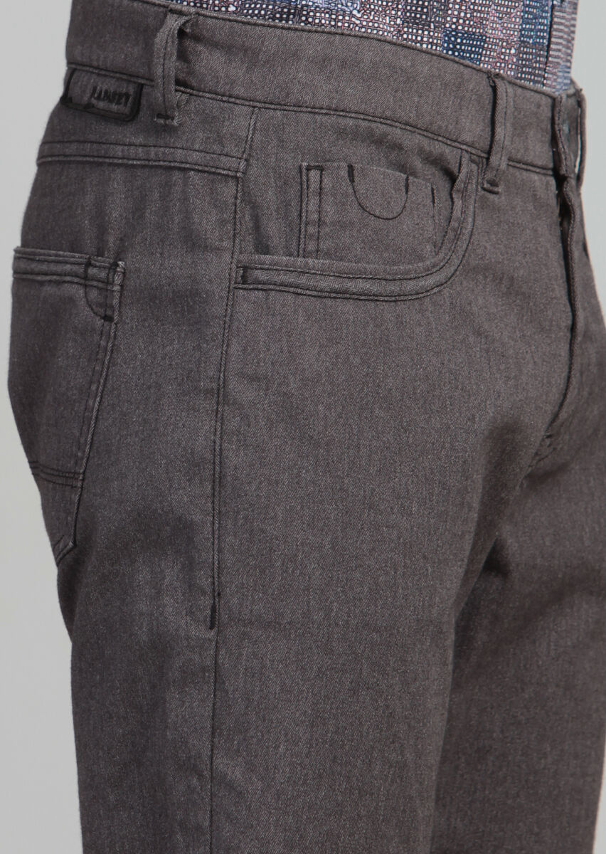 Antrasit Desenli Dokuma Slim Fit Casual Pamuk Karışımlı Pantolon - 4