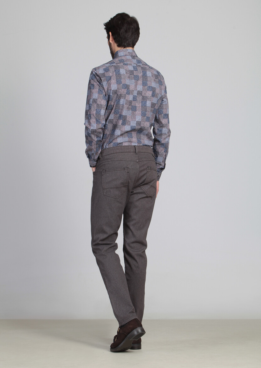 Antrasit Desenli Dokuma Slim Fit Casual Pamuk Karışımlı Pantolon - 5