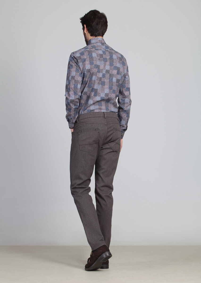 Antrasit Desenli Dokuma Slim Fit Casual Pamuk Karışımlı Pantolon - 5