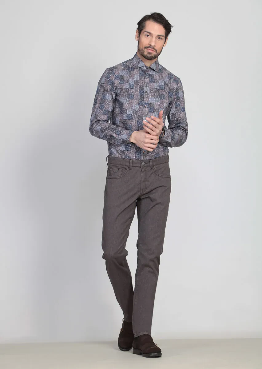 Antrasit Desenli Dokuma Slim Fit Casual Pamuk Karışımlı Pantolon - 3
