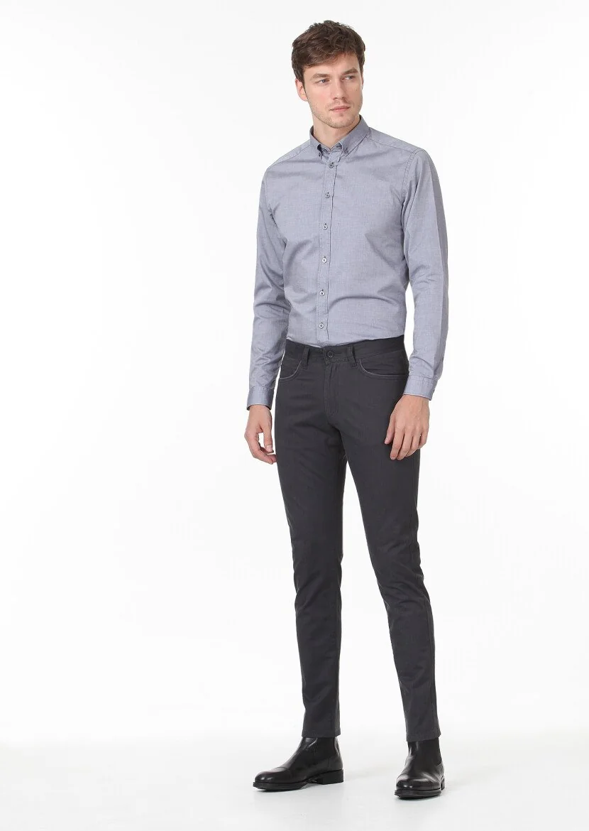 Antrasit Desenli Dokuma Slim Fit Casual Pamuk Karışımlı Pantolon 
