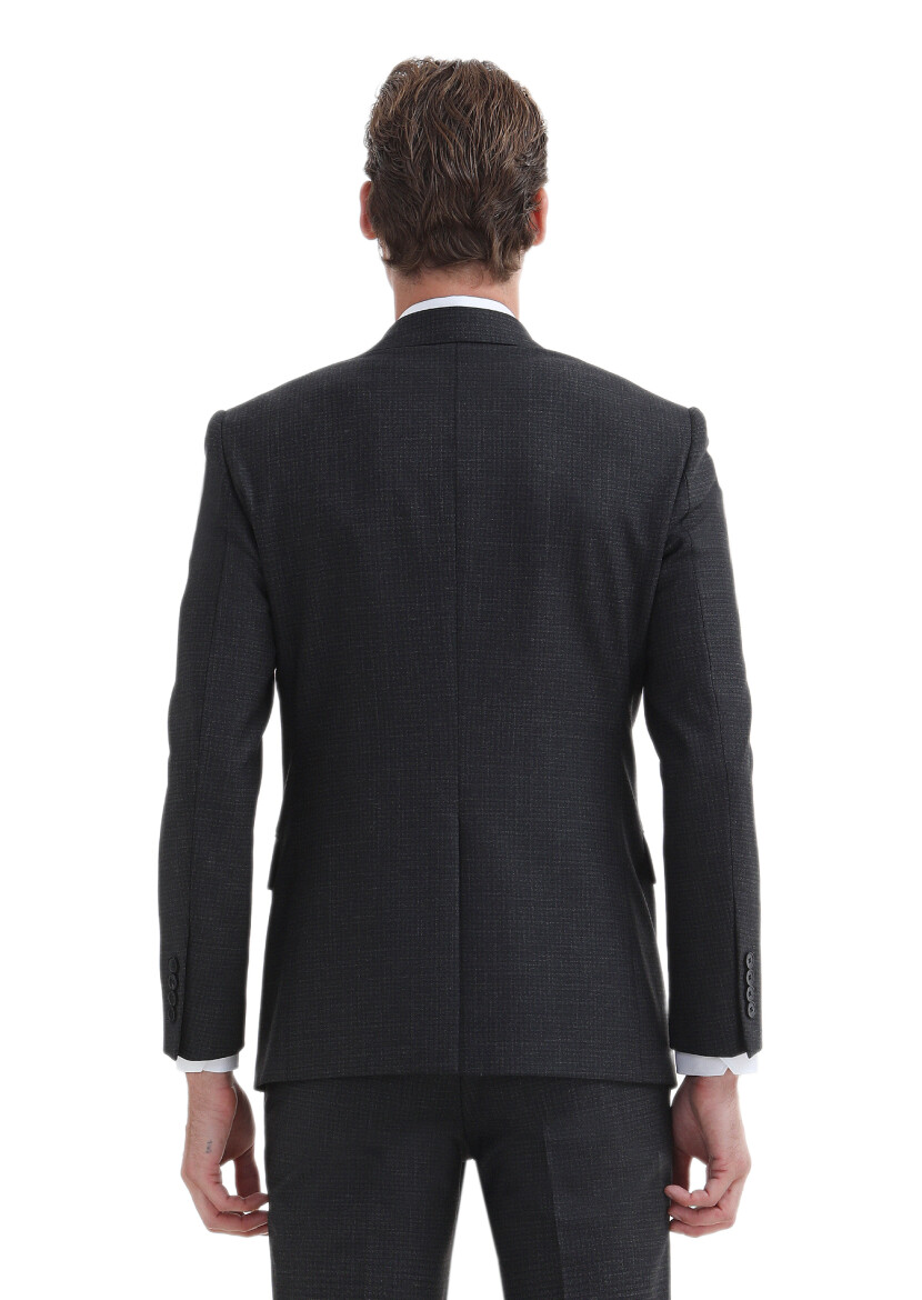 Antrasit Desenli Modern Fit Yün Karışımlı Takım Elbise - 5