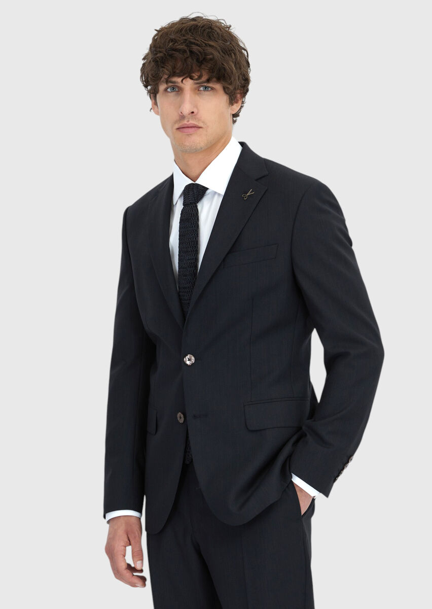 Antrasit Desenli Modern Fit Yün Karışımlı Takım Elbise - 3