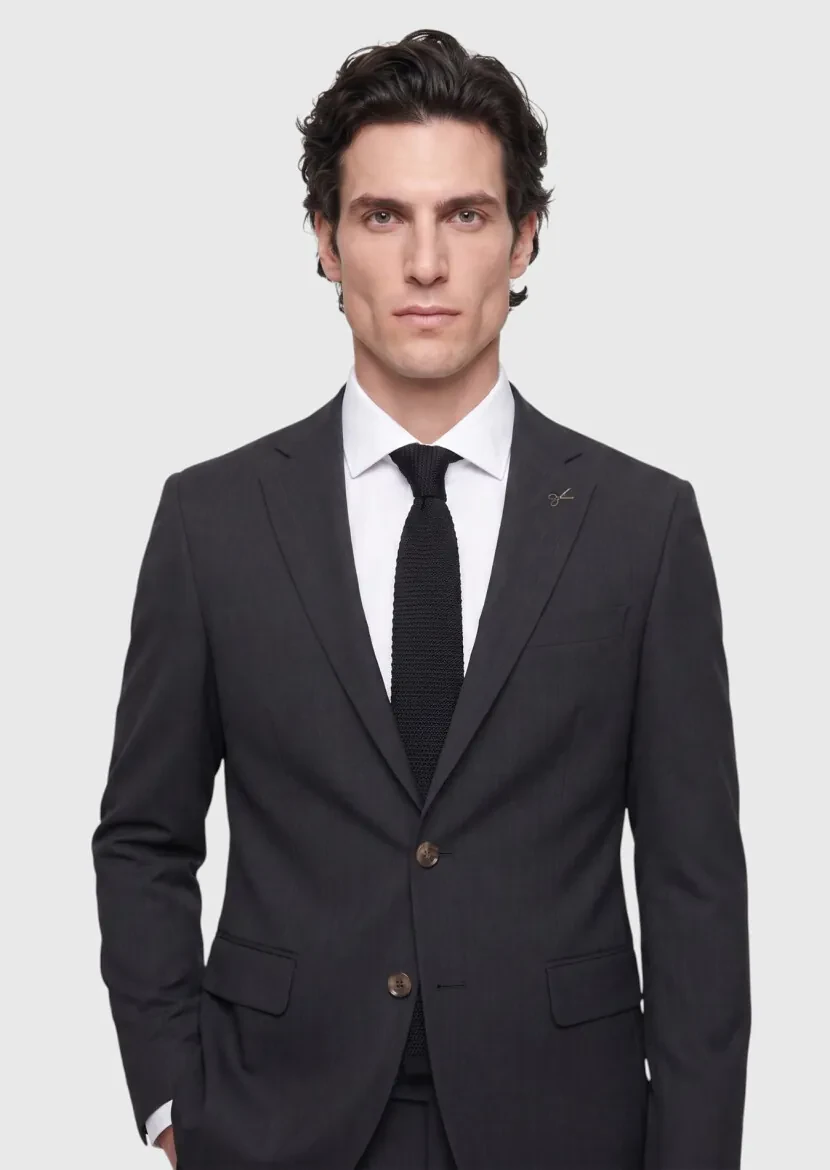 Antrasit Desenli Modern Fit Yün Karışımlı Takım Elbise - RAMSEY