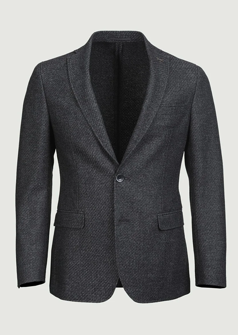 Antrasit Desenli Shirt Shoulder Slim Fit Yün Karışımlı Ceket - 6