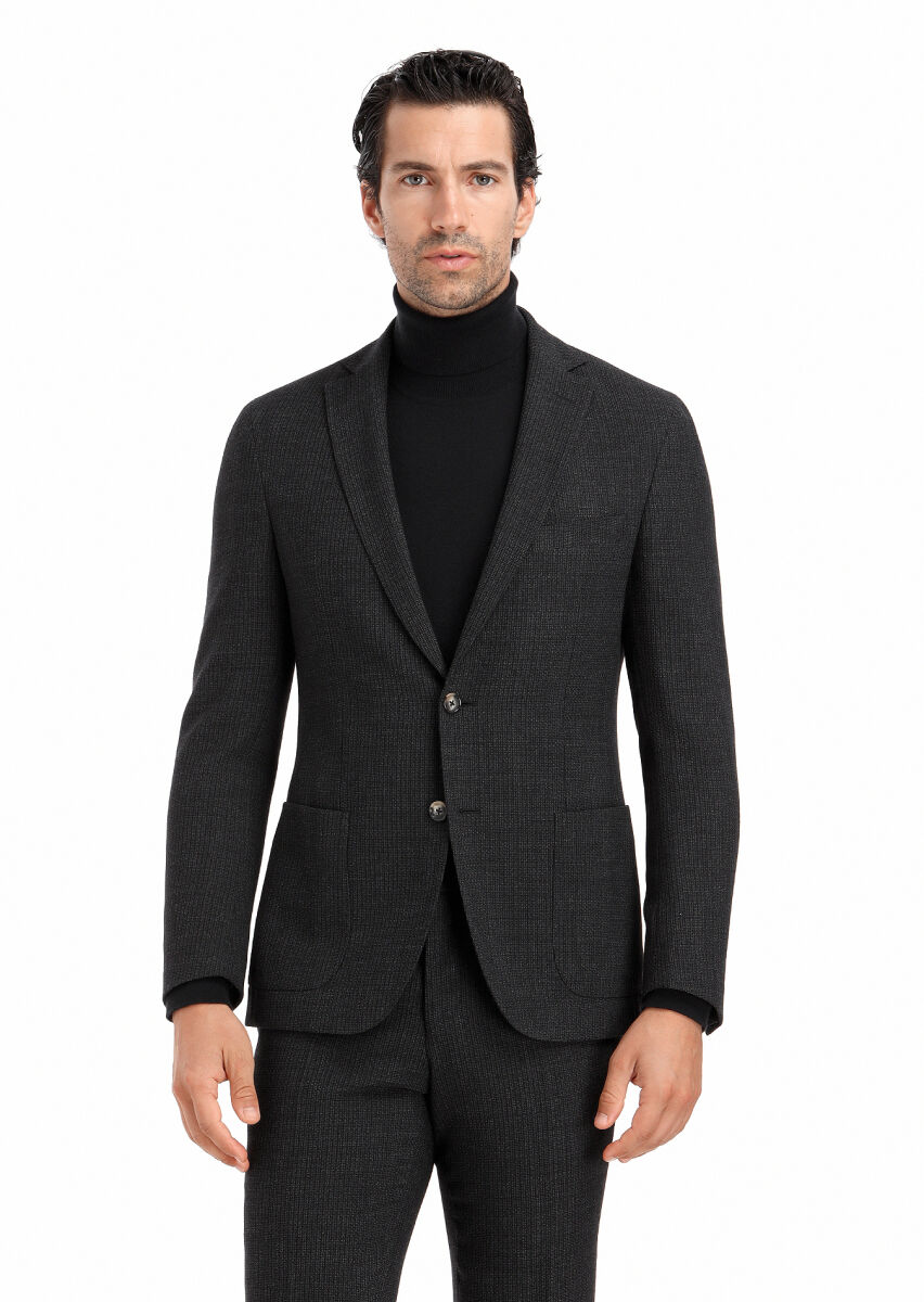 Antrasit Desenli Shirt Shoulder Slim Fit Yün Karışımlı Takım Elbise - 2
