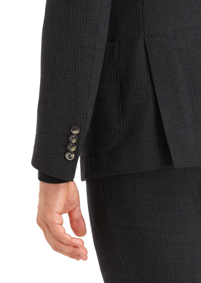 Antrasit Desenli Shirt Shoulder Slim Fit Yün Karışımlı Takım Elbise - 3