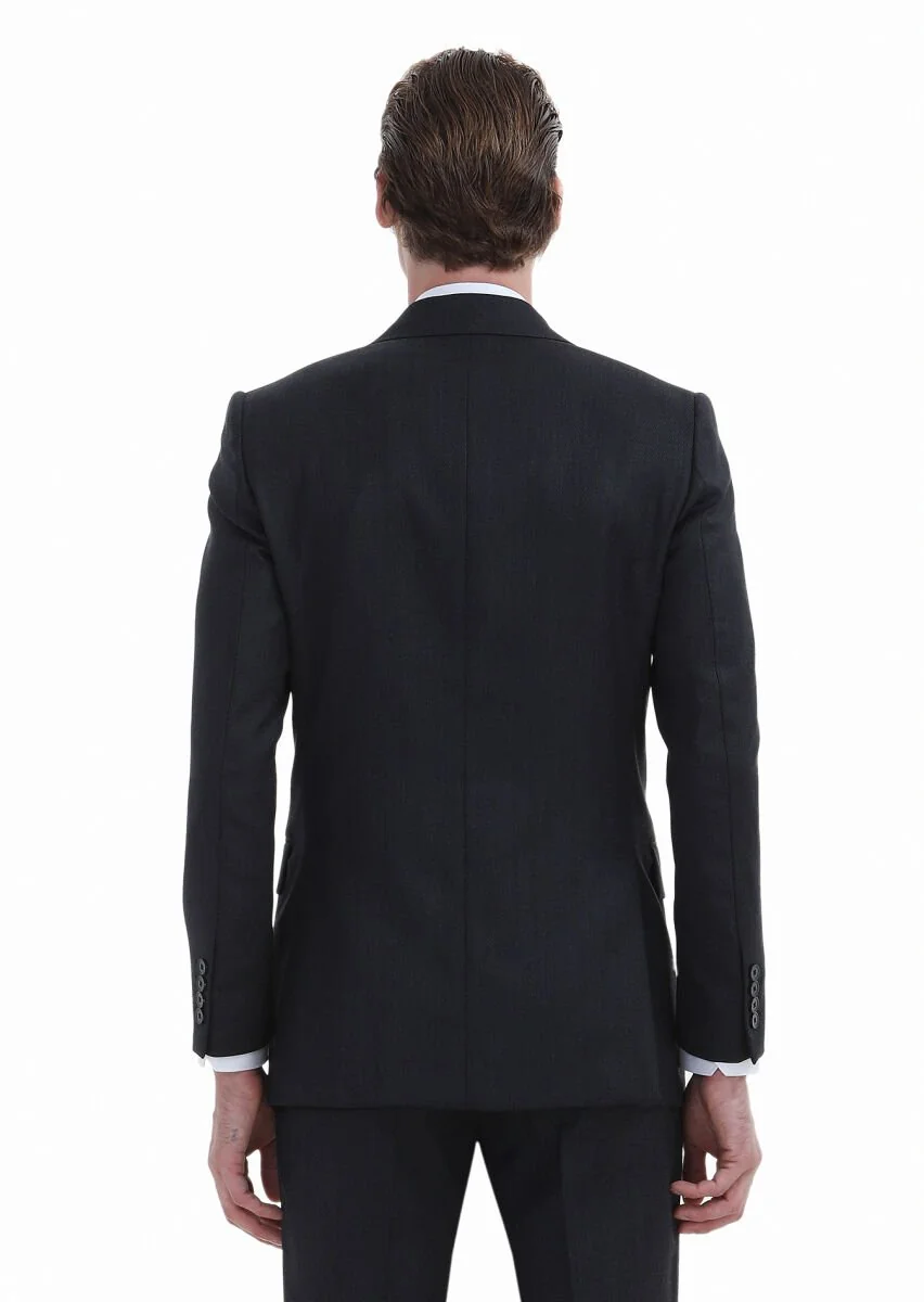 Antrasit Desenli Thin&taller Slim Fit %100 Yün Takım Elbise - 6