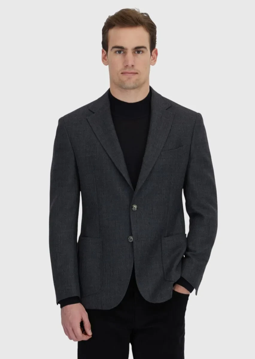 Antrasit Desenli Zeroweight Slim Fit %100 Yün Ceket - 1