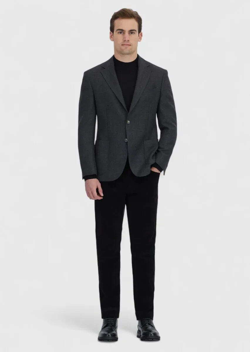 Antrasit Desenli Zeroweight Slim Fit %100 Yün Ceket - 2