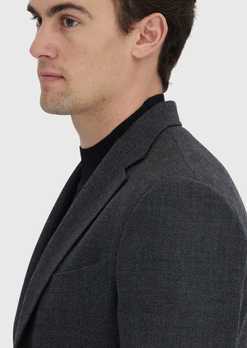 Antrasit Desenli Zeroweight Slim Fit %100 Yün Ceket - 5