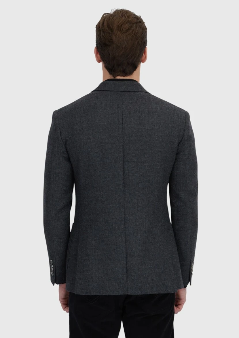 Antrasit Desenli Zeroweight Slim Fit %100 Yün Ceket - 7