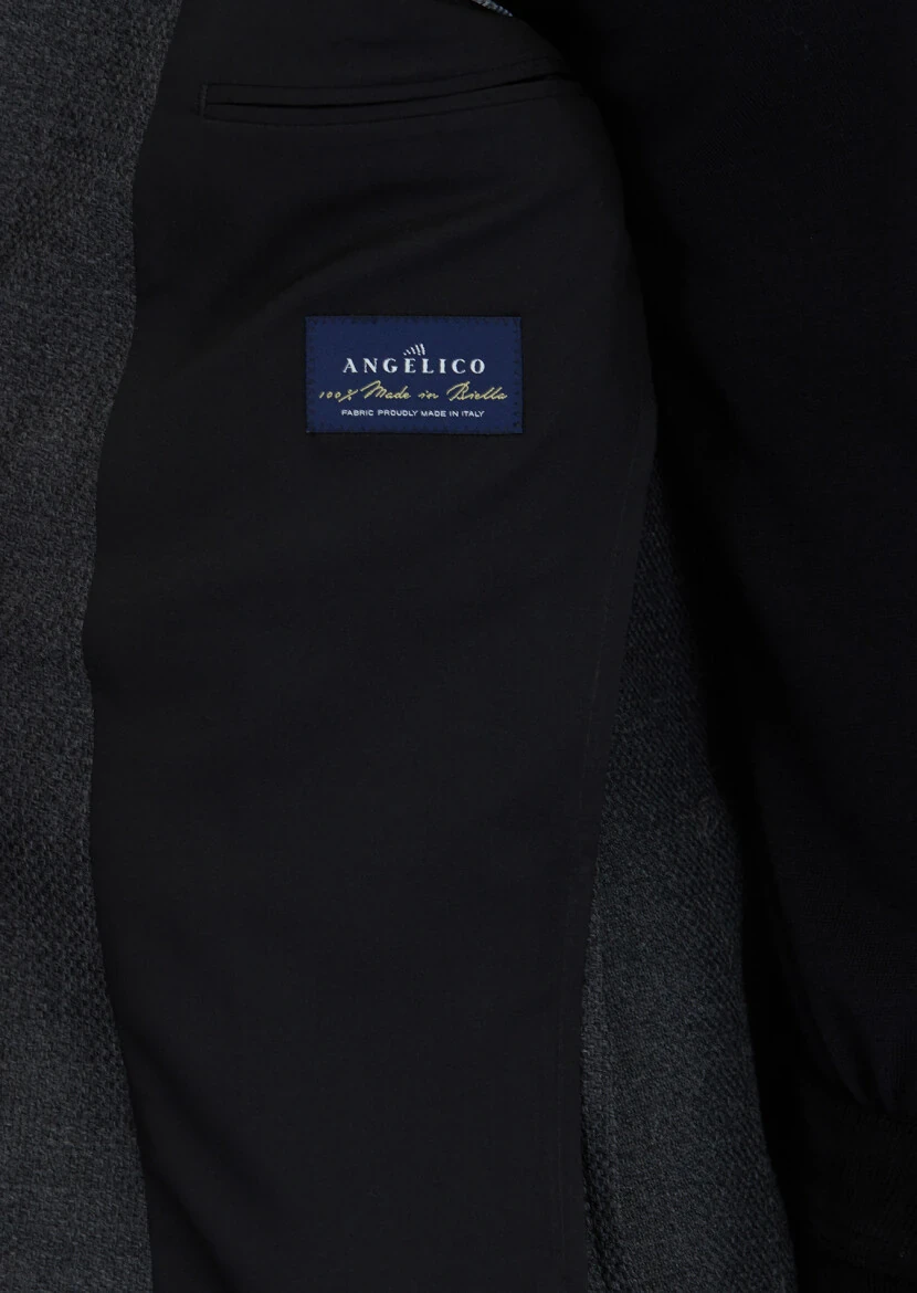 Antrasit Desenli Zeroweight Slim Fit %100 Yün Ceket - 6