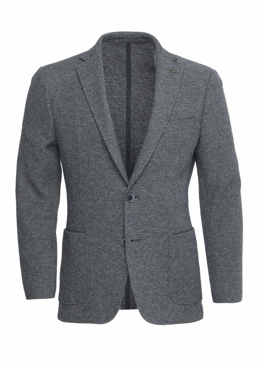 Antrasit Desenli Zeroweight Slim Fit Pamuk Karışımlı Örme Ceket - 1