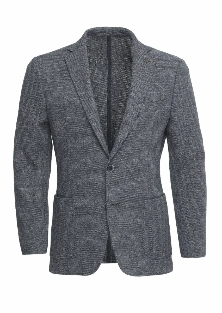Antrasit Desenli Zeroweight Slim Fit Pamuk Karışımlı Örme Ceket - 1
