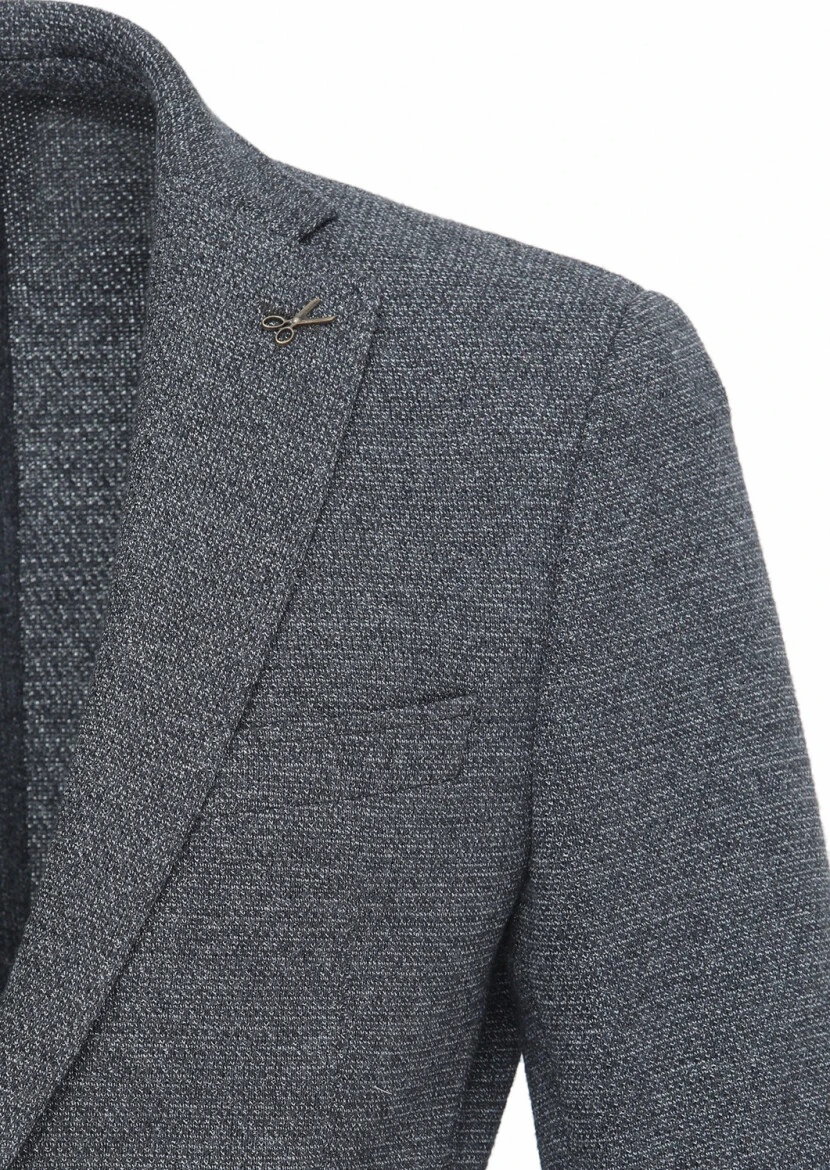 Antrasit Desenli Zeroweight Slim Fit Pamuk Karışımlı Örme Ceket - 2
