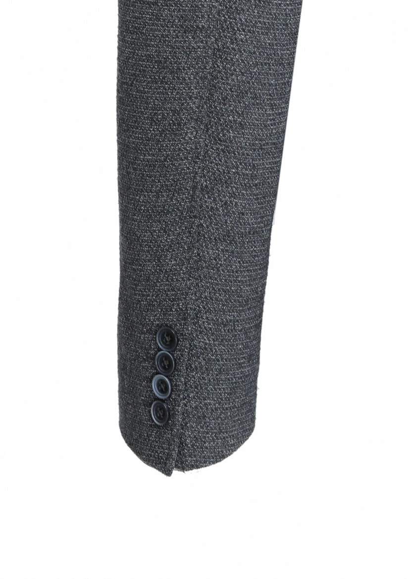 Antrasit Desenli Zeroweight Slim Fit Pamuk Karışımlı Örme Ceket - 4