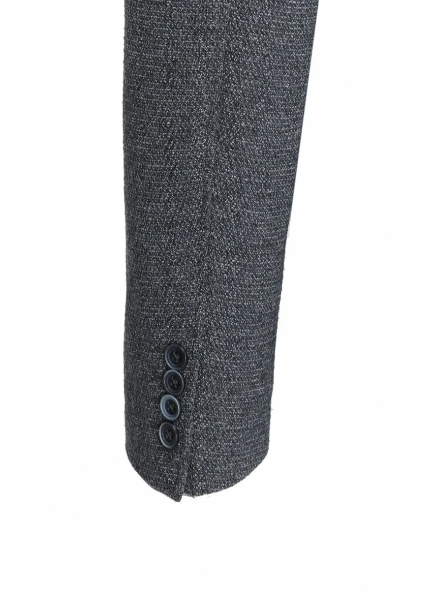 Antrasit Desenli Zeroweight Slim Fit Pamuk Karışımlı Örme Ceket - 4
