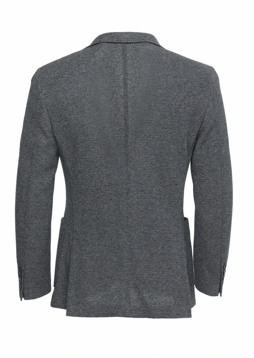 Antrasit Desenli Zeroweight Slim Fit Pamuk Karışımlı Örme Ceket - 5