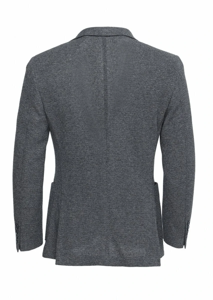 Antrasit Desenli Zeroweight Slim Fit Pamuk Karışımlı Örme Ceket - 5