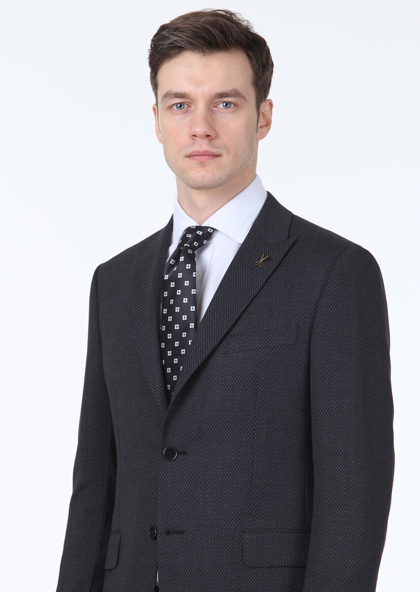 Antrasit Desenli Zeroweight Slim Fit Yün Karışımlı Takım Elbise - 2