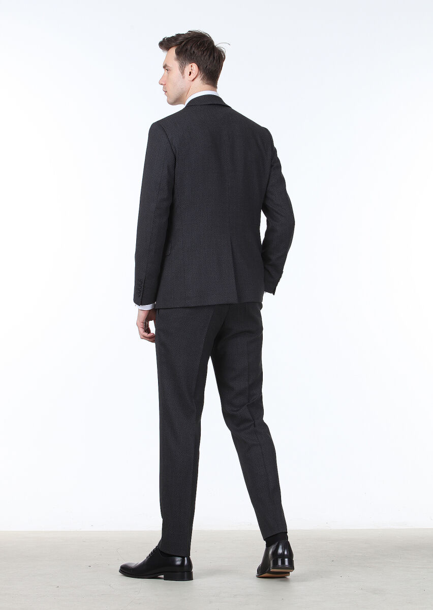 Antrasit Desenli Zeroweight Slim Fit Yün Karışımlı Takım Elbise - 4