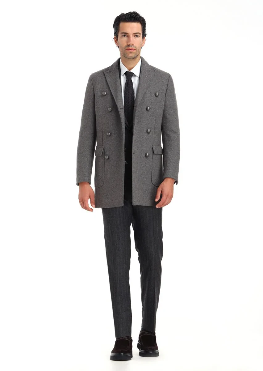 Antrasit Desenli Zeroweight Slim Fit Yün Karışımlı Takım Elbise - 2