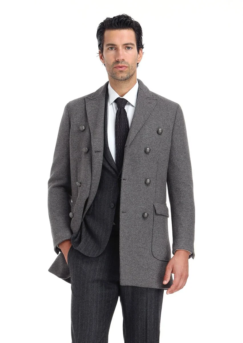 Antrasit Desenli Zeroweight Slim Fit Yün Karışımlı Takım Elbise - 5