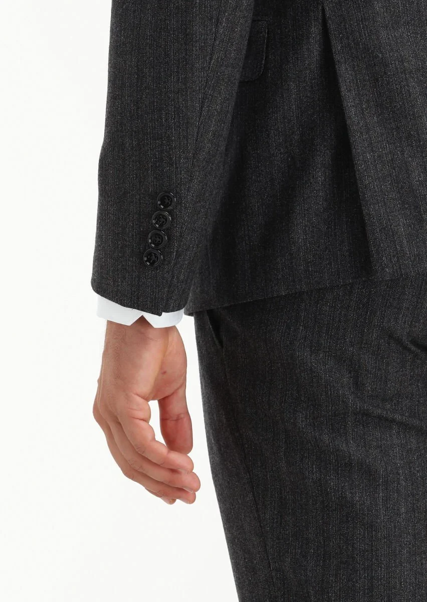 Antrasit Desenli Zeroweight Slim Fit Yün Karışımlı Takım Elbise - 8