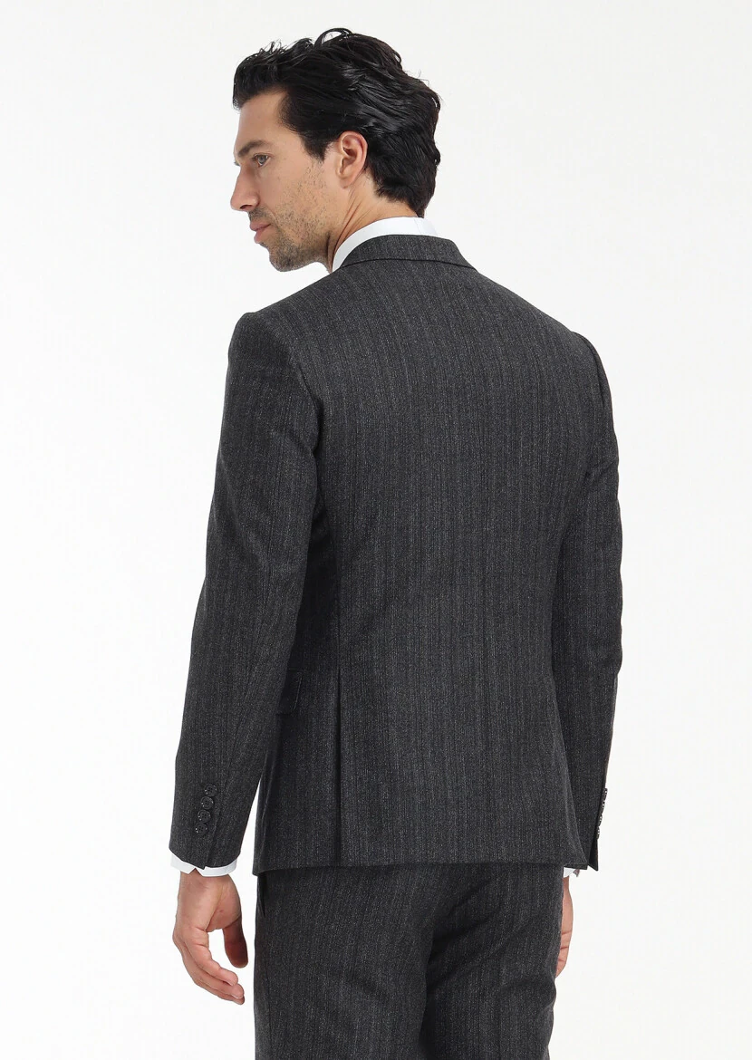 Antrasit Desenli Zeroweight Slim Fit Yün Karışımlı Takım Elbise - 9