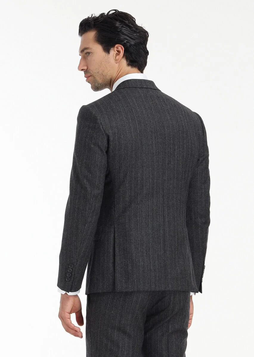 Antrasit Desenli Zeroweight Slim Fit Yün Karışımlı Takım Elbise - 9