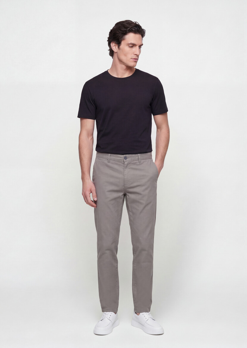 Antrasit Düz Dokuma Regular Fit Casual Pamuk Karışımlı Pantolon 