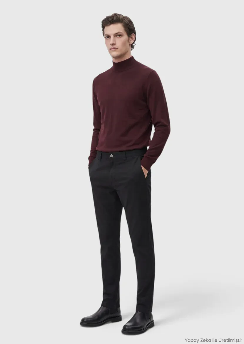 Antrasit Dokuma Slim Fit Casual Pamuk Karışımlı Pantolon 