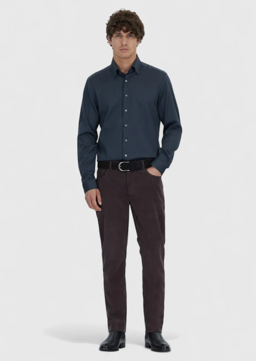 Antrasit Düz Casual Fit Dokuma Casual İpek Karışımlı Gömlek - 2