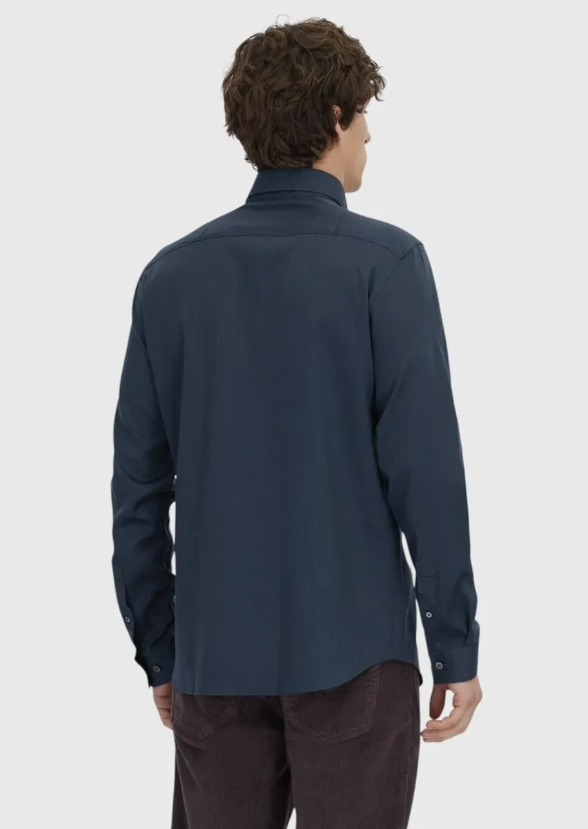 Antrasit Düz Casual Fit Dokuma Casual İpek Karışımlı Gömlek - 6