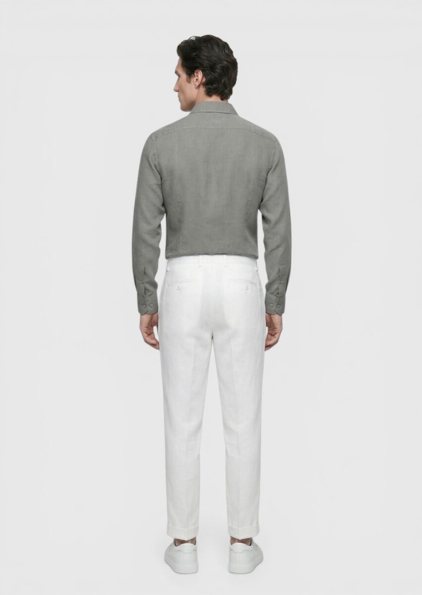 Antrasit Düz Casual Fit Uzun Dokuma Casual %100 Keten Gömlek - 4