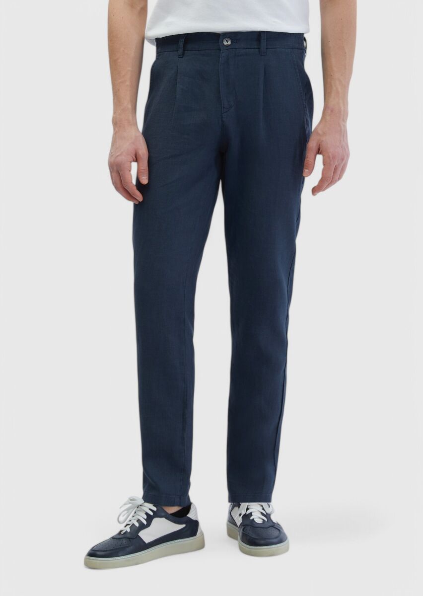 Antrasit Düz Dokuma Jogging Fit Casual %100 Keten Pantolon - 2