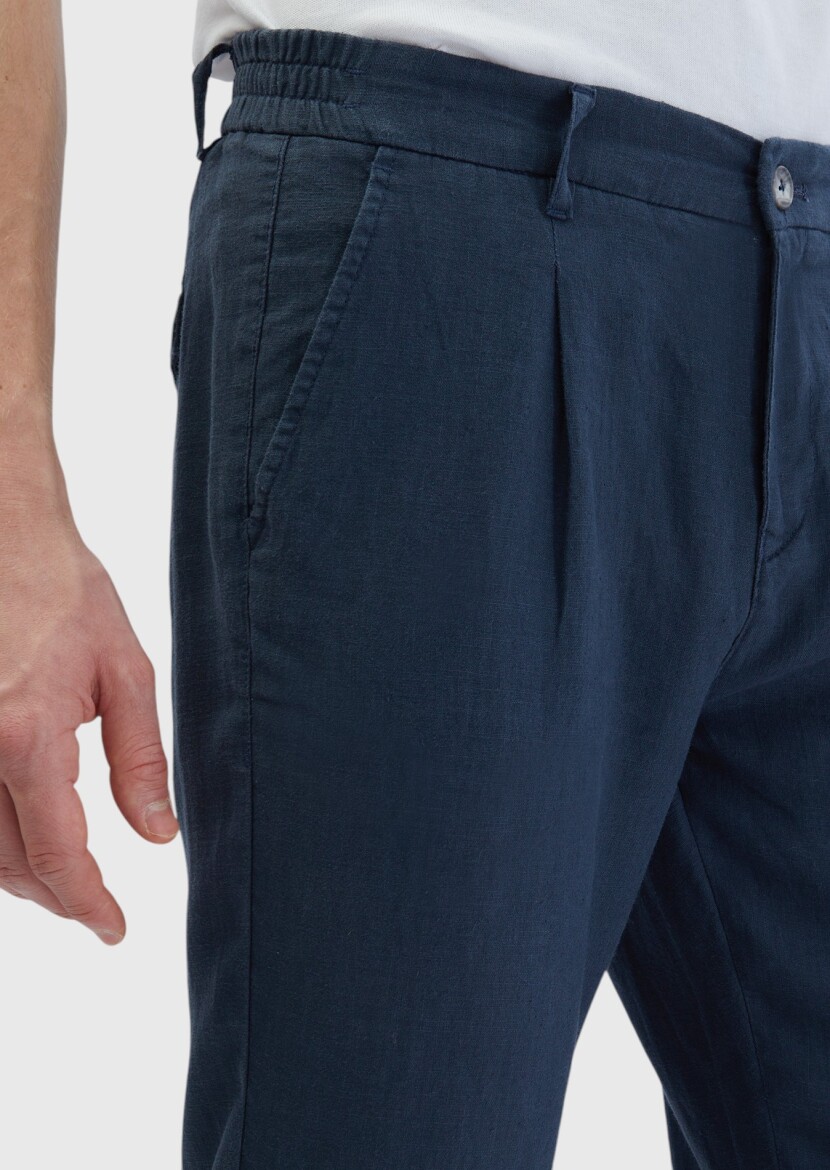 Antrasit Düz Dokuma Jogging Fit Casual %100 Keten Pantolon - 3